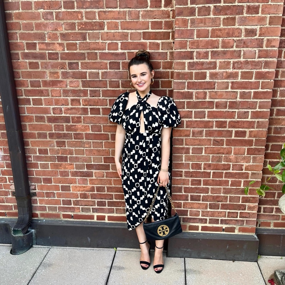 Halter Mini Dress in Black Geo Print
